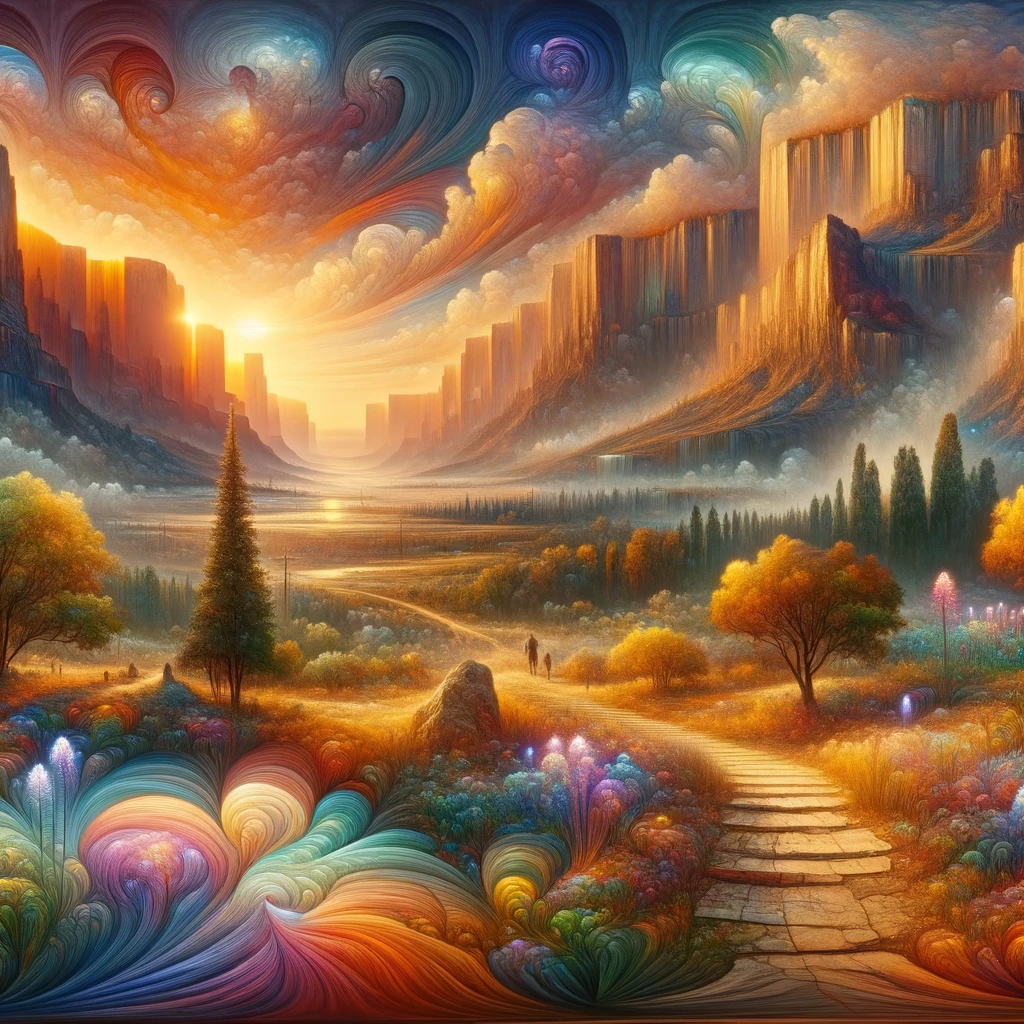 Surreal panoramic illustration of romantic American landscapes for unique date experiences