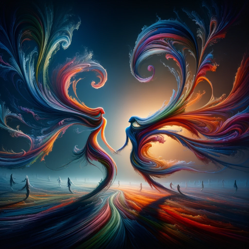 Abstract representation of true emotional bonds with intertwining silhouettes