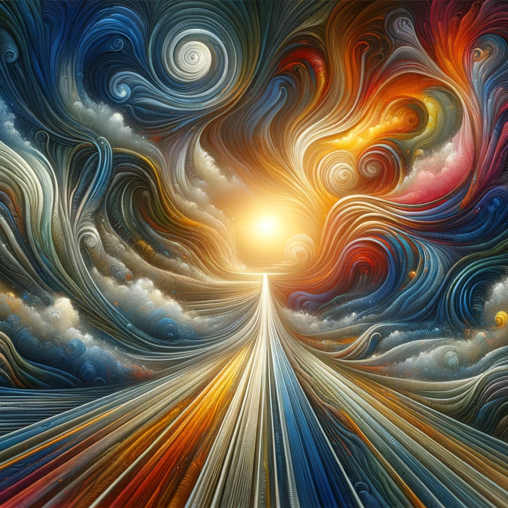 Abstract representation of the journey to find a life partner, with intertwining paths and warm colors