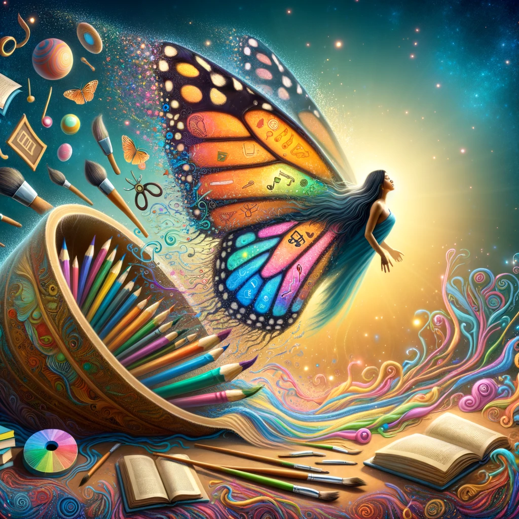 Surreal illustration of personal metamorphosis after a breakup, symbolizing growth and new beginnings