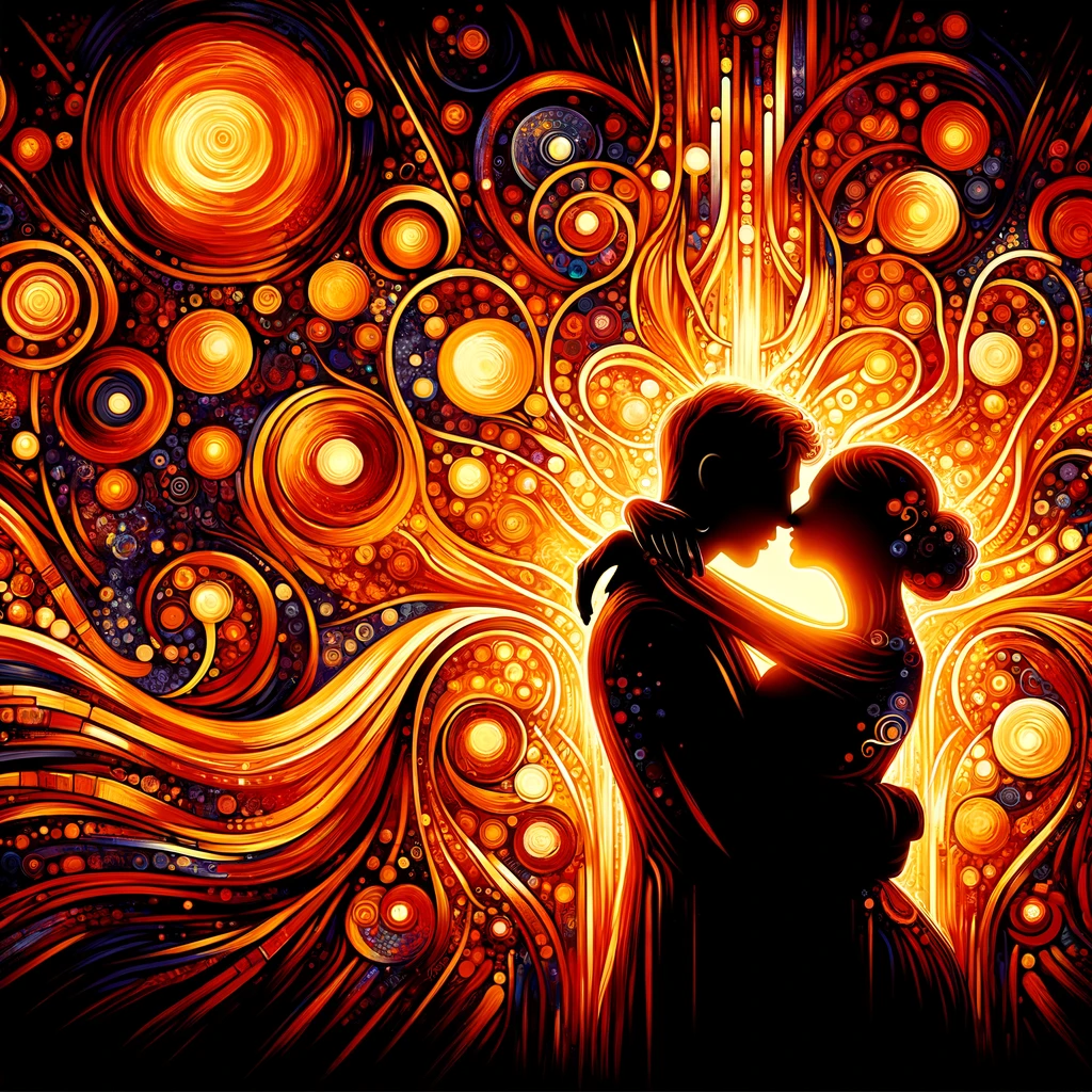 Abstract illustration of passionate embrace symbolizing male attraction