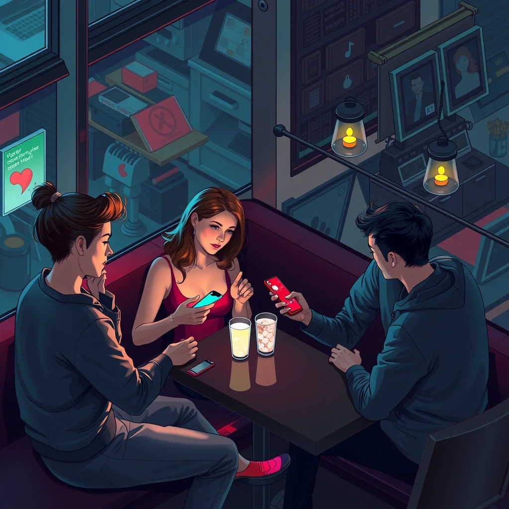 A vibrant depiction of digital interactions in modern dating scene