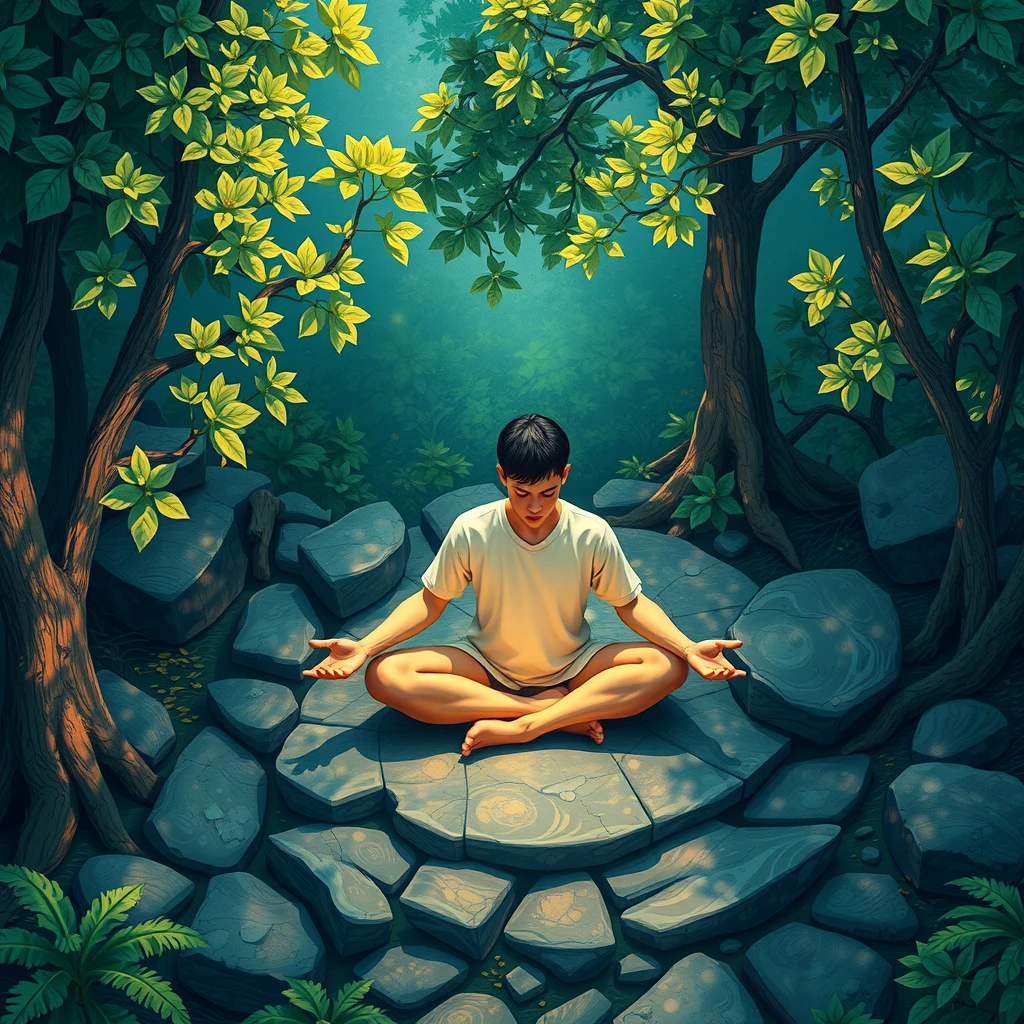 A person meditating in nature to foster calmness and reduce jealousy