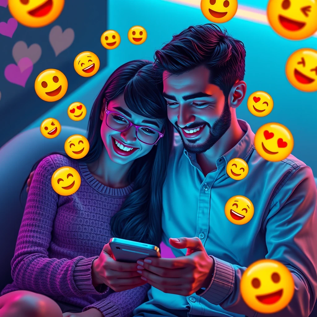 Digital illustration of an intimate texting scene between a couple