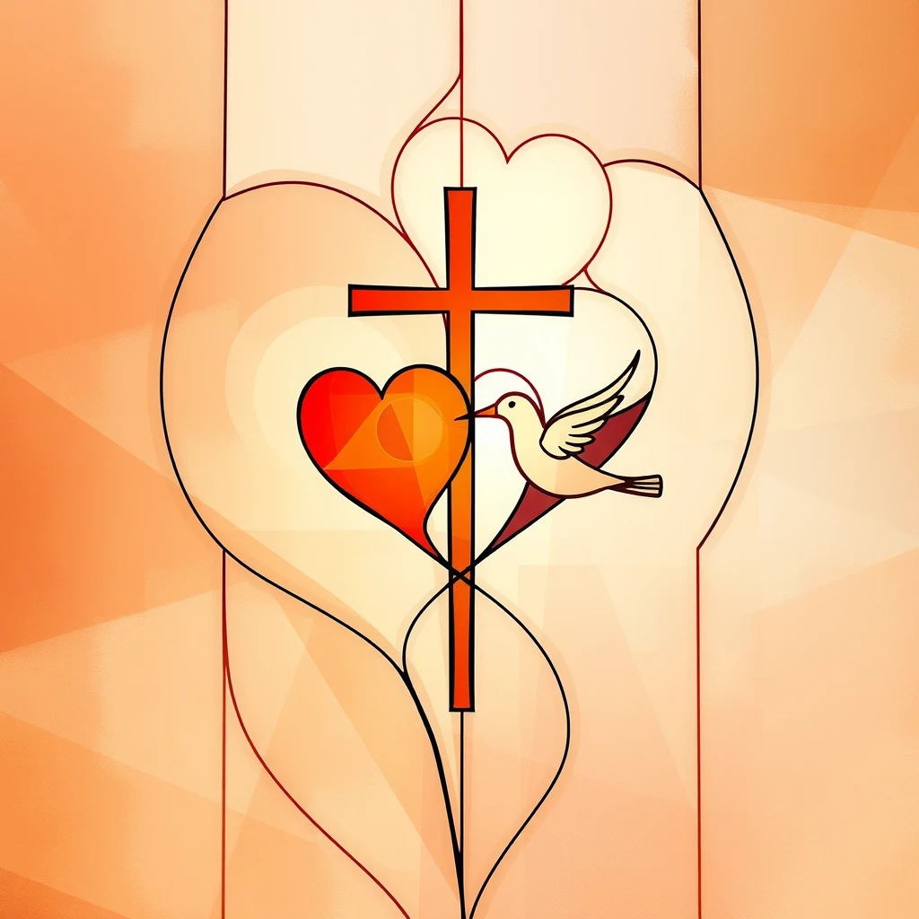 Symbolic Christian dating illustration with faith and love elements