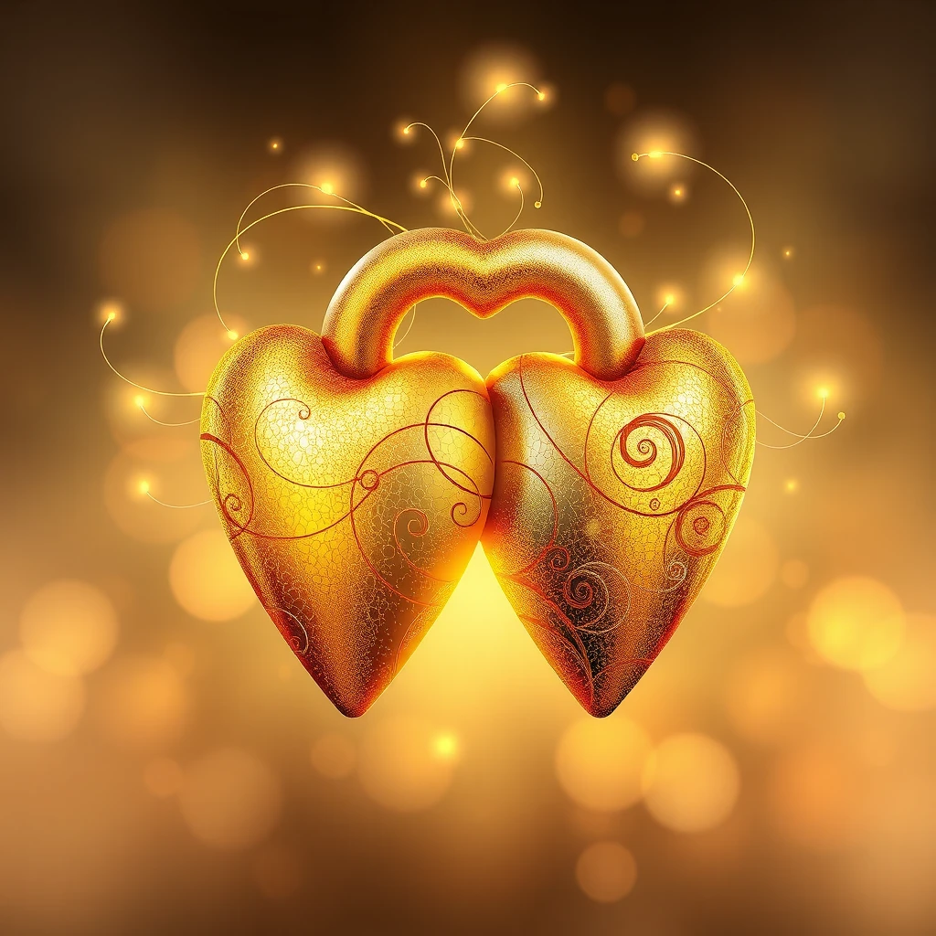 Abstract illustration of marital unity with intertwined golden and silver hearts