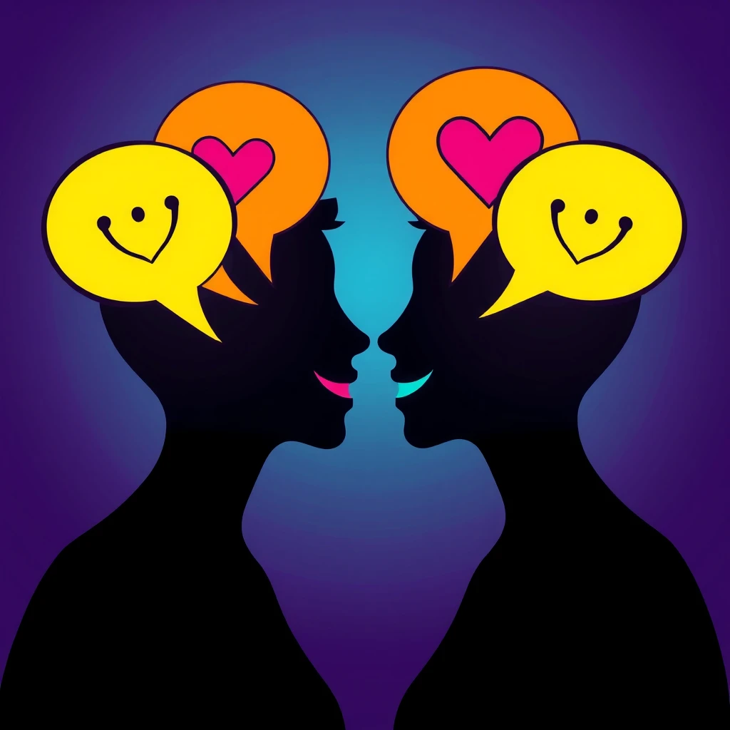 Abstract illustration of flirtatious communication through humor between two people