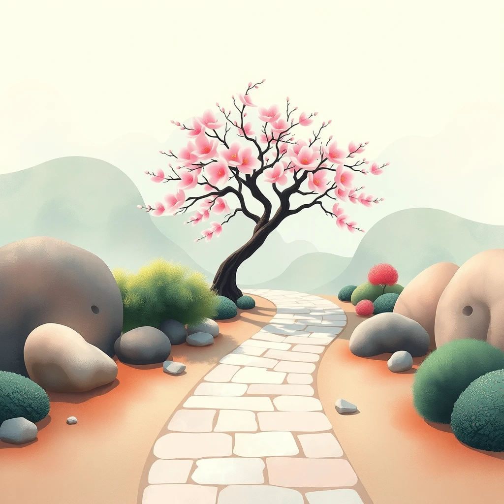 Abstract illustration of a zen garden representing self-care and personal growth in relationships