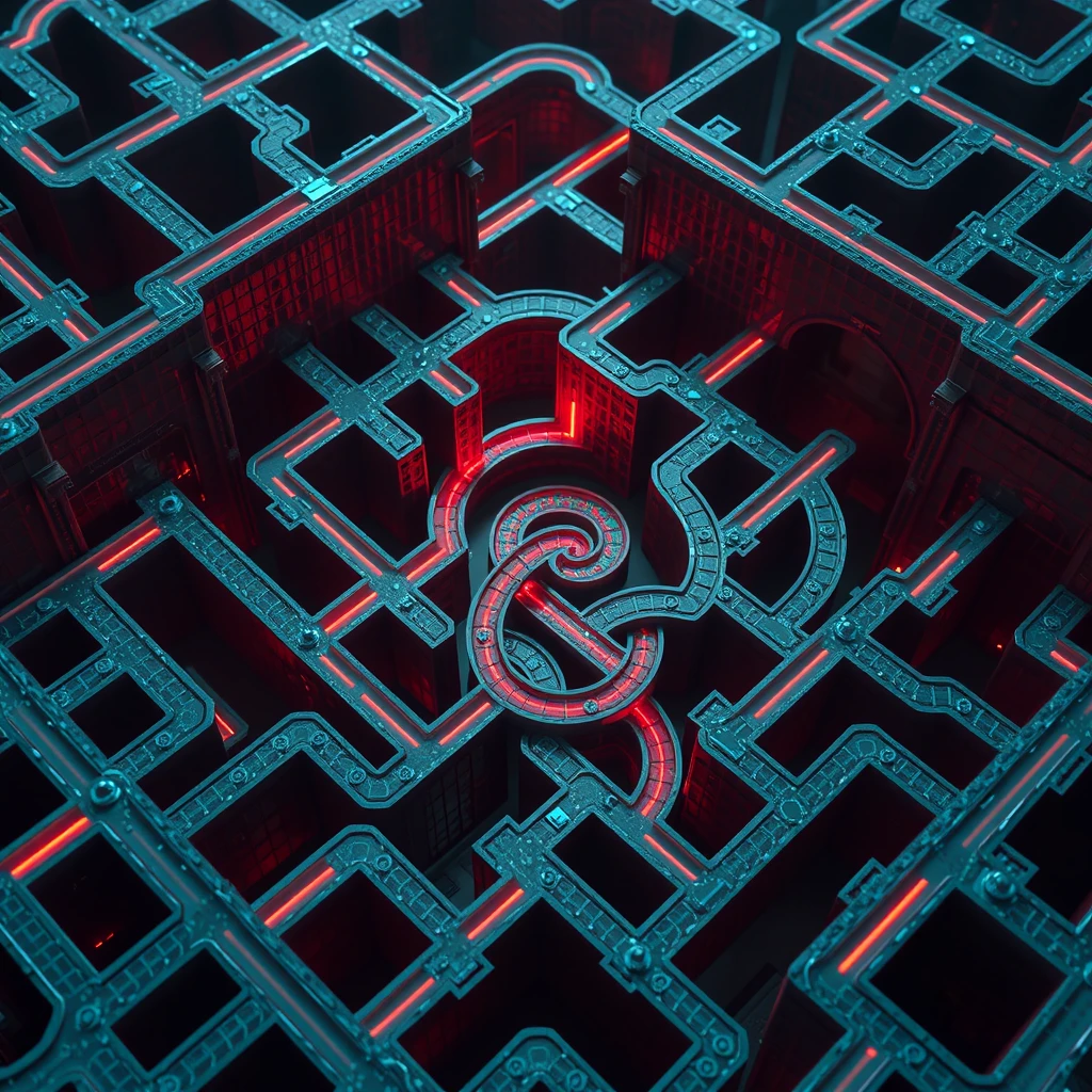 Surreal labyrinth representing the intricacies of modern dating dynamics