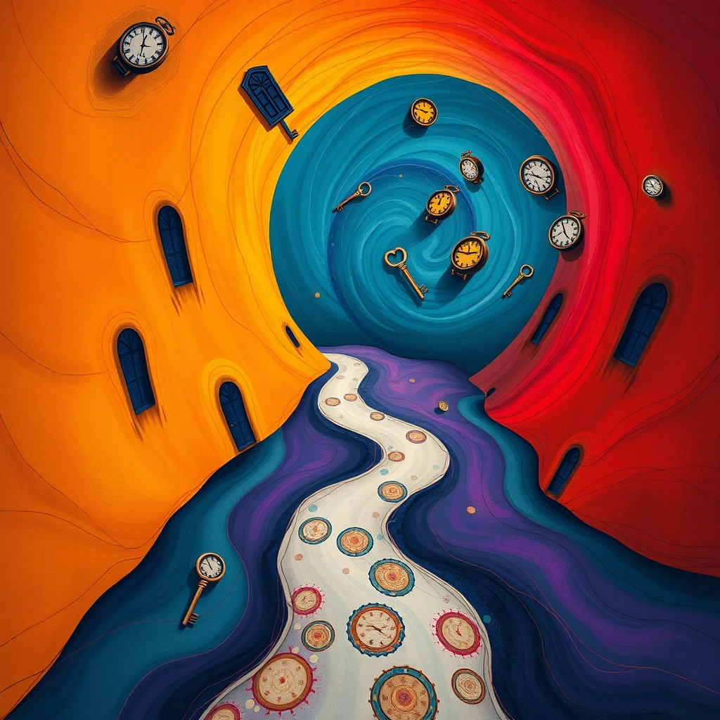 Surreal illustration of a transformative journey through separation, symbolizing emotional and personal growth