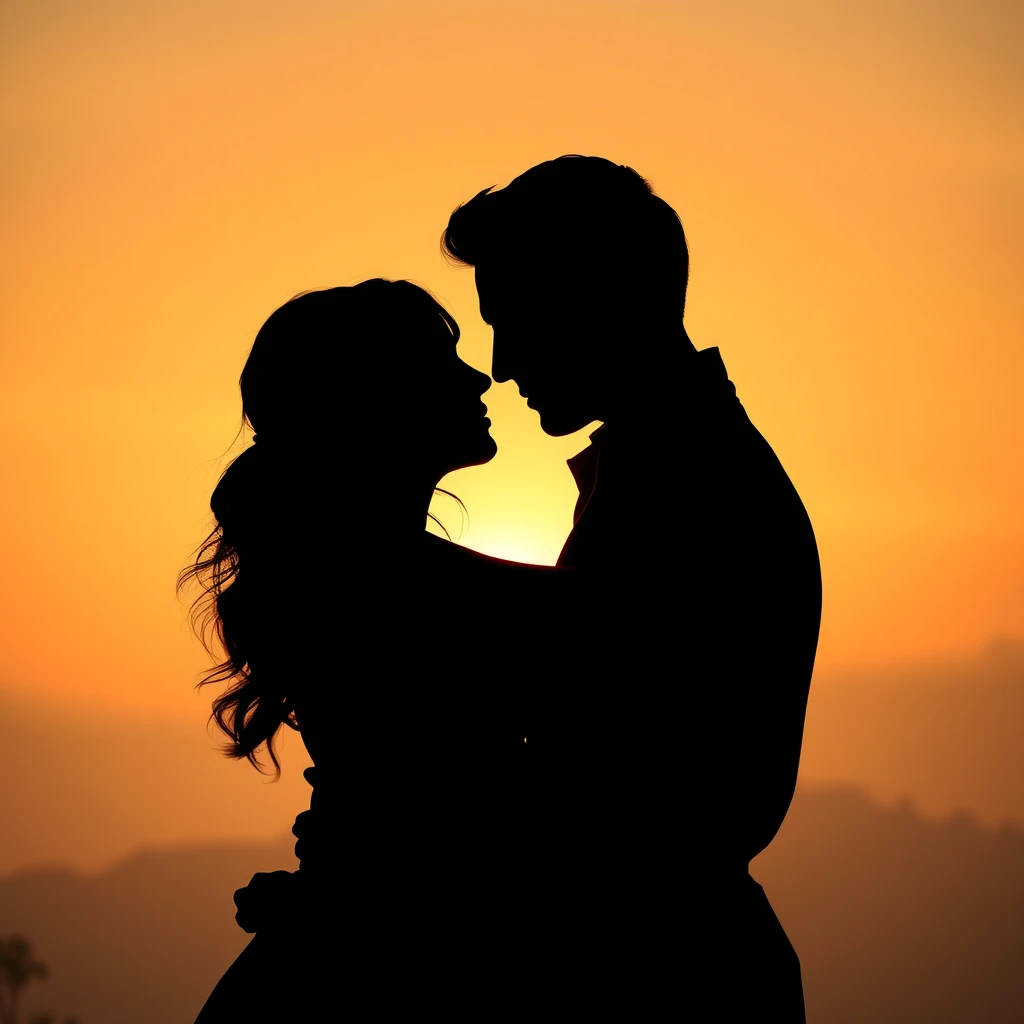 Artistic silhouette capturing intimate emotional connection between romantic partners