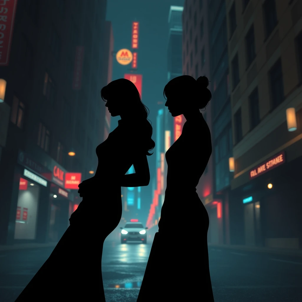 Artistic illustration depicting intimate connection in modern urban setting