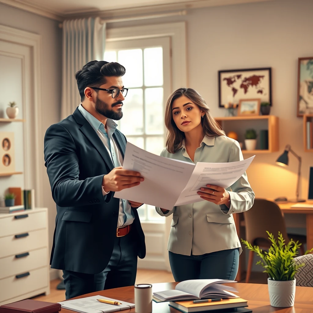 Couple collaboratively planning their future together in a modern home setting