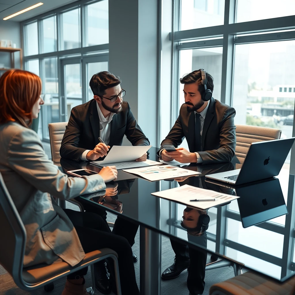 Professional duo engaged in strategic planning and problem-solving at a modern office setting