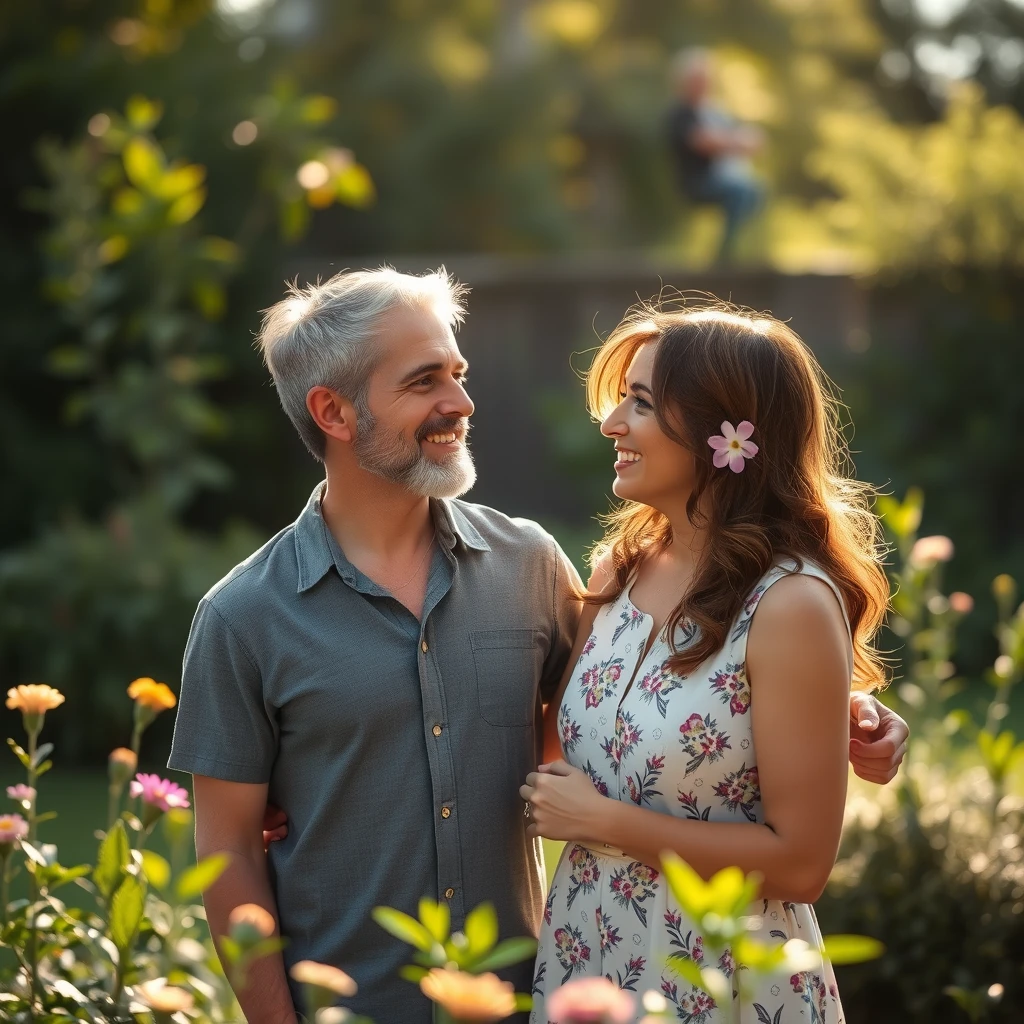 Couple sharing authentic conversation in peaceful garden setting