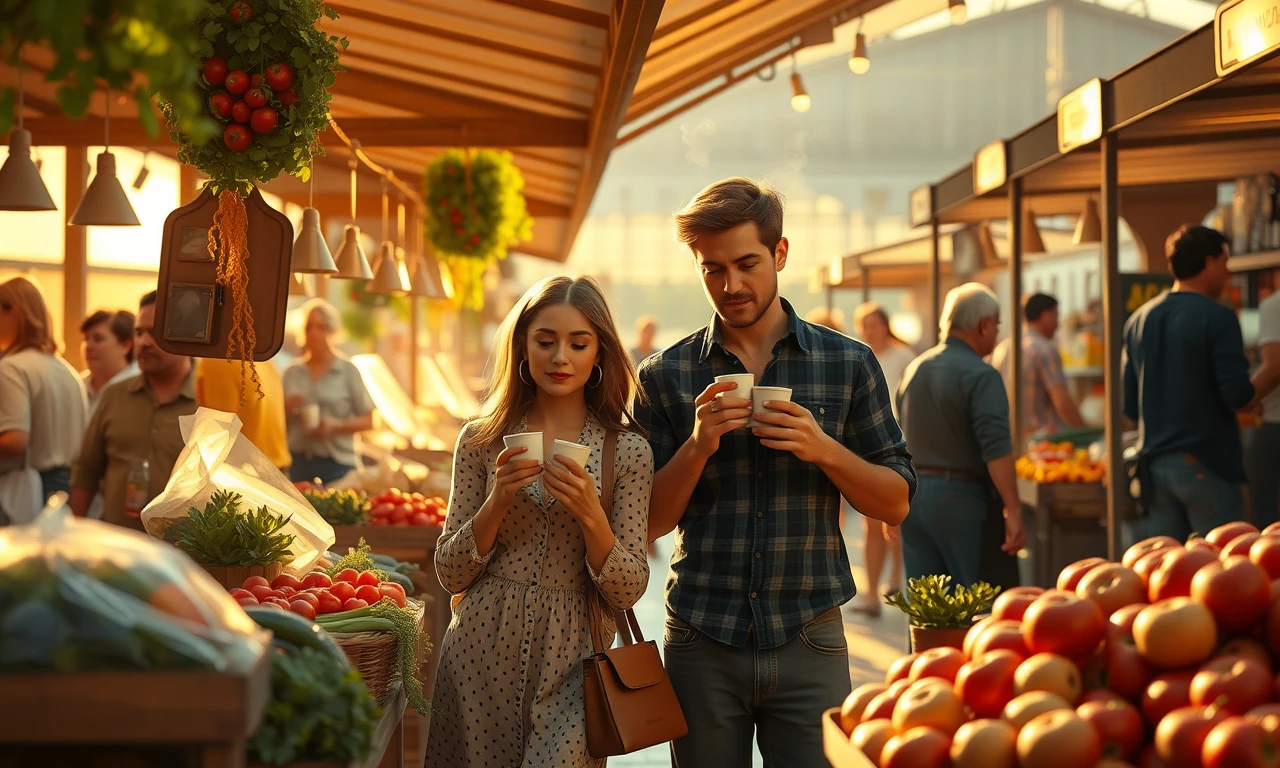 Early morning farmers market environment showcasing natural social interaction opportunities