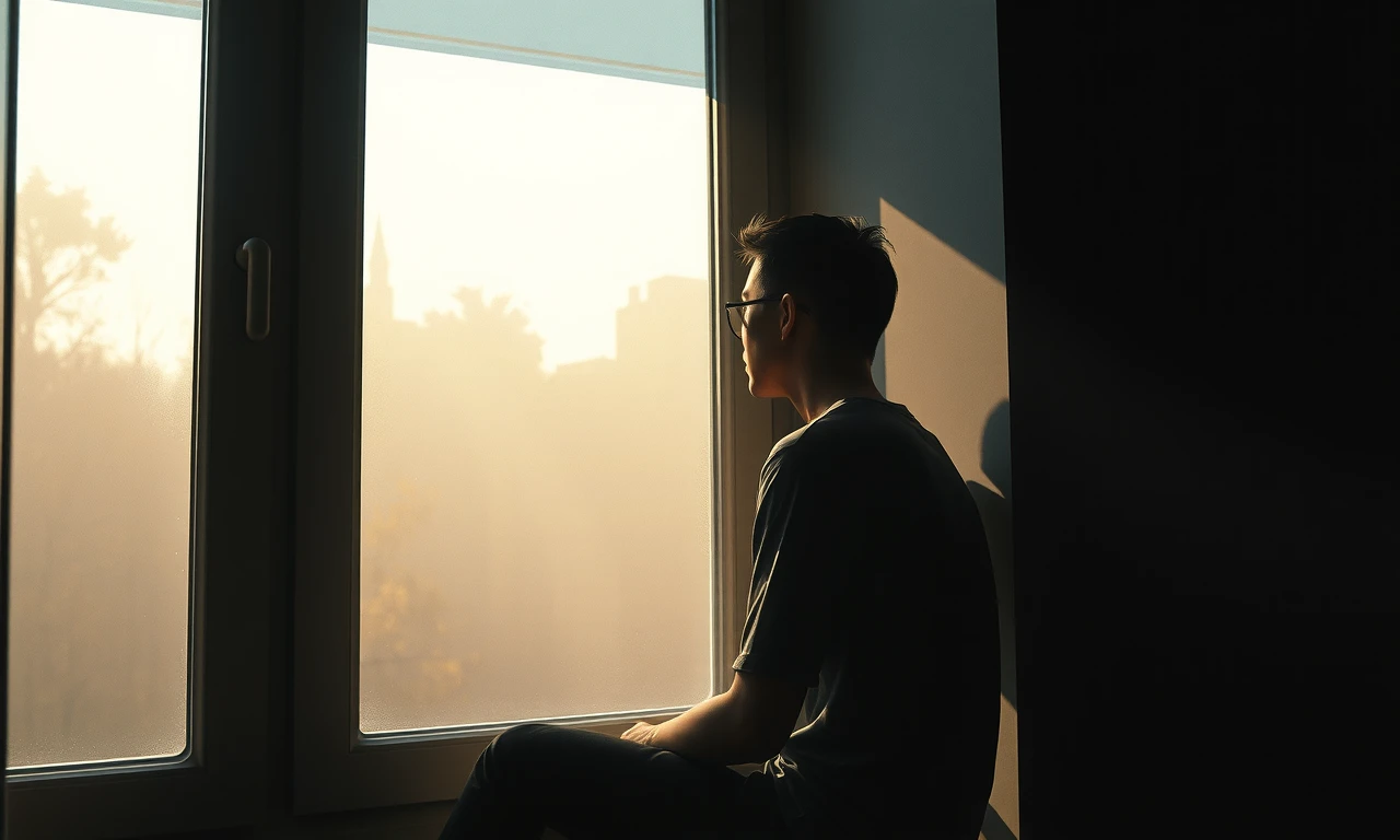 Person in thoughtful reflection by window symbolizing self-discovery and emotional awareness