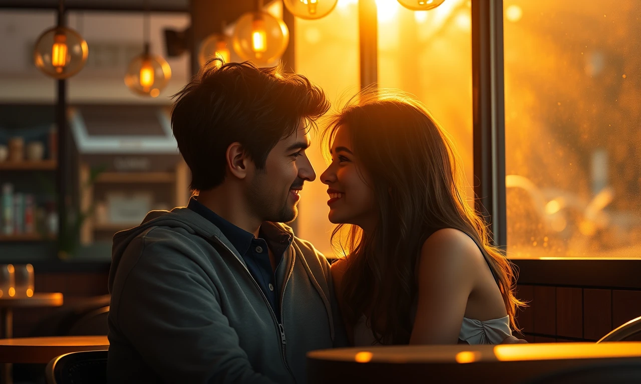 Couple sharing meaningful moments during an intimate café conversation, highlighting the power of deep questions in building trust and emotional closeness