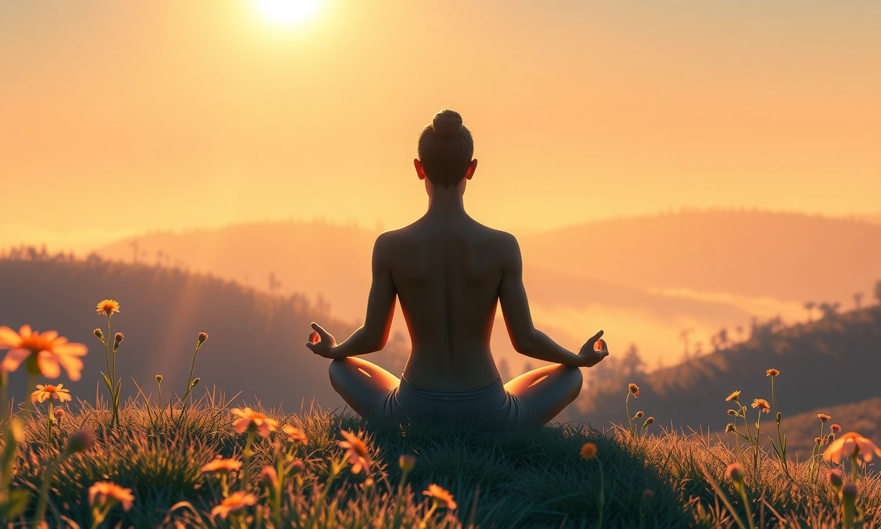 Person experiencing profound inner peace through mindful meditation at sunrise, symbolizing personal growth and contentment