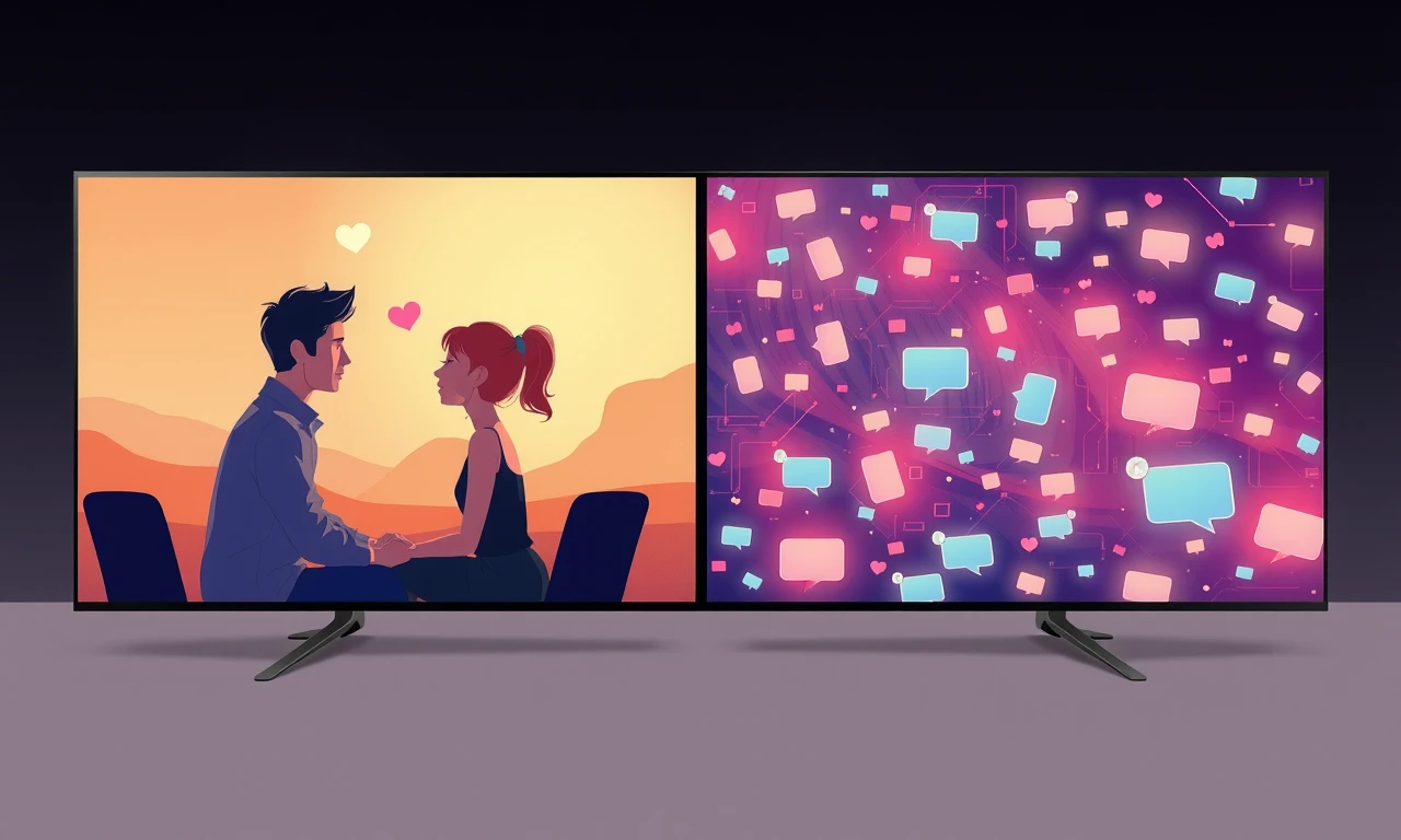 Artistic contrast between mindful and digital communication in modern dating relationships