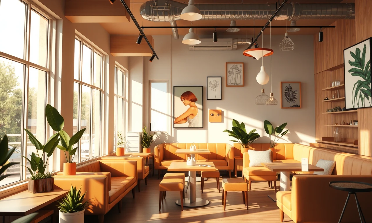 Cozy café setting perfect for a first date with modern décor and natural lighting