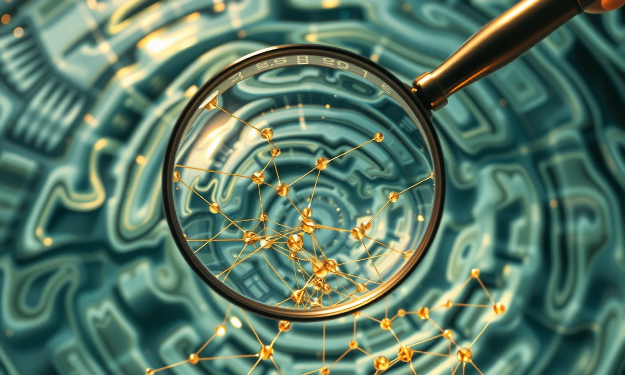 Ethereal illustration of a magnifying glass revealing interconnected relationship patterns through golden-threaded water ripples