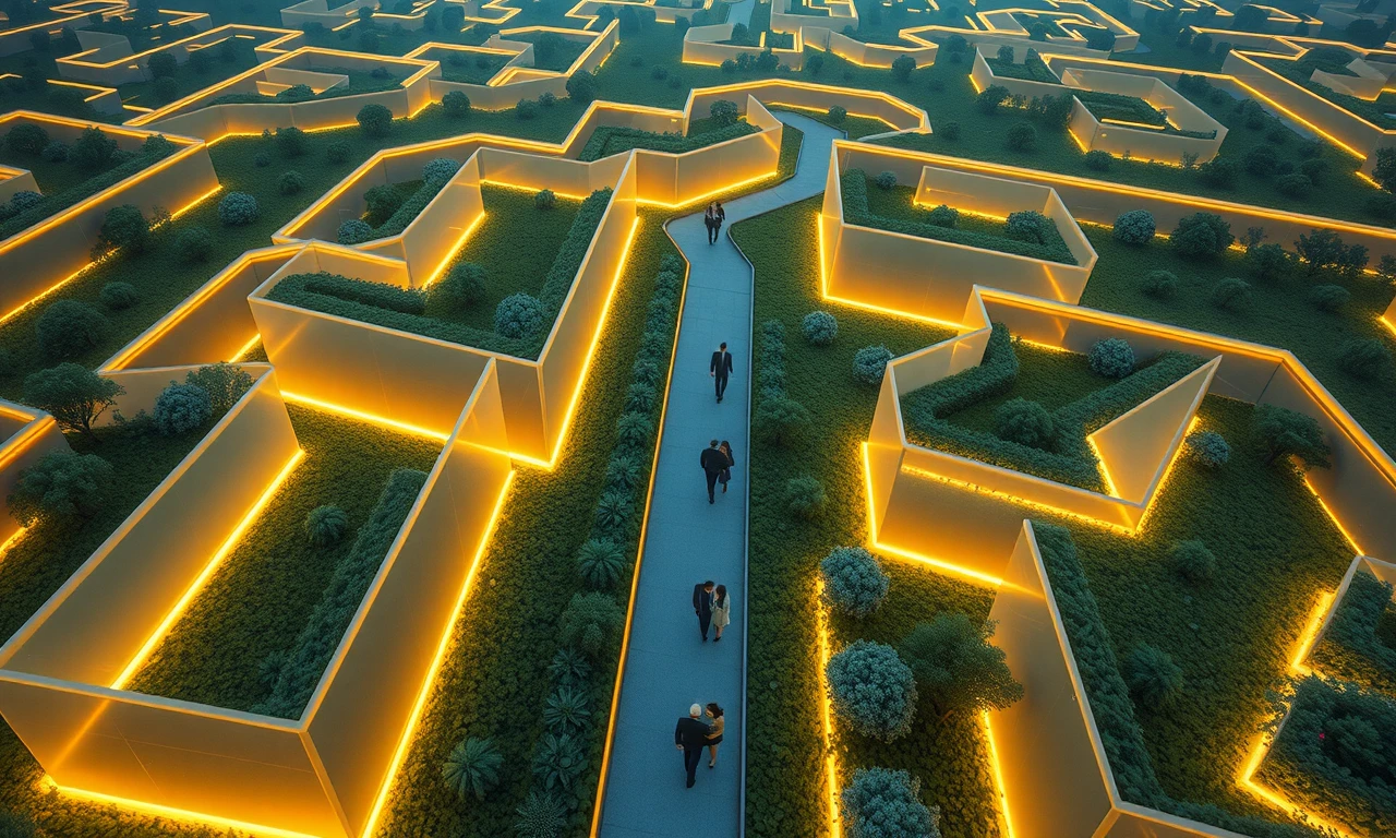 Artistic visualization of healthy interpersonal boundaries represented through a serene geometric maze design