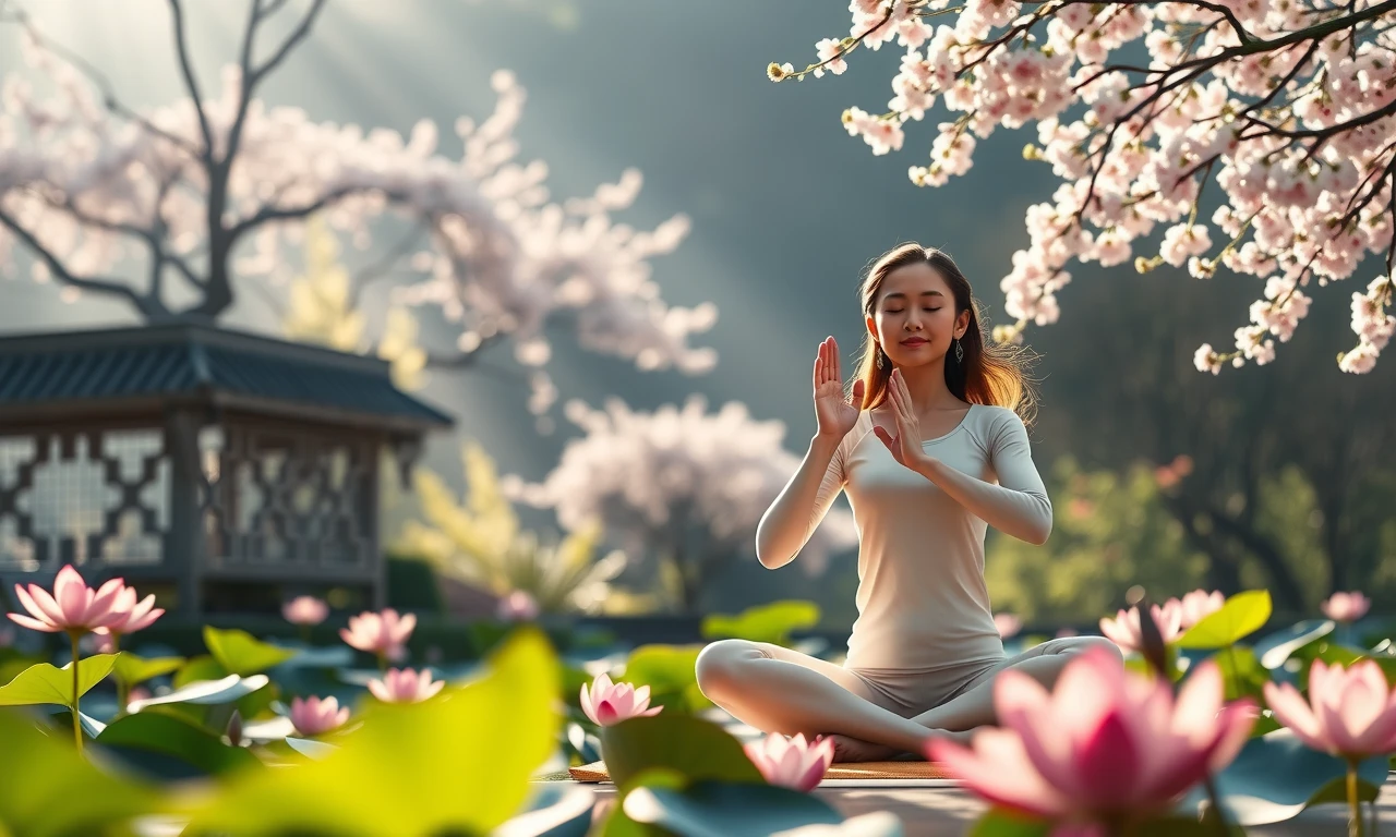 Mindful couple demonstrating synchronized breathing and gentle movement in a peaceful garden sanctuary