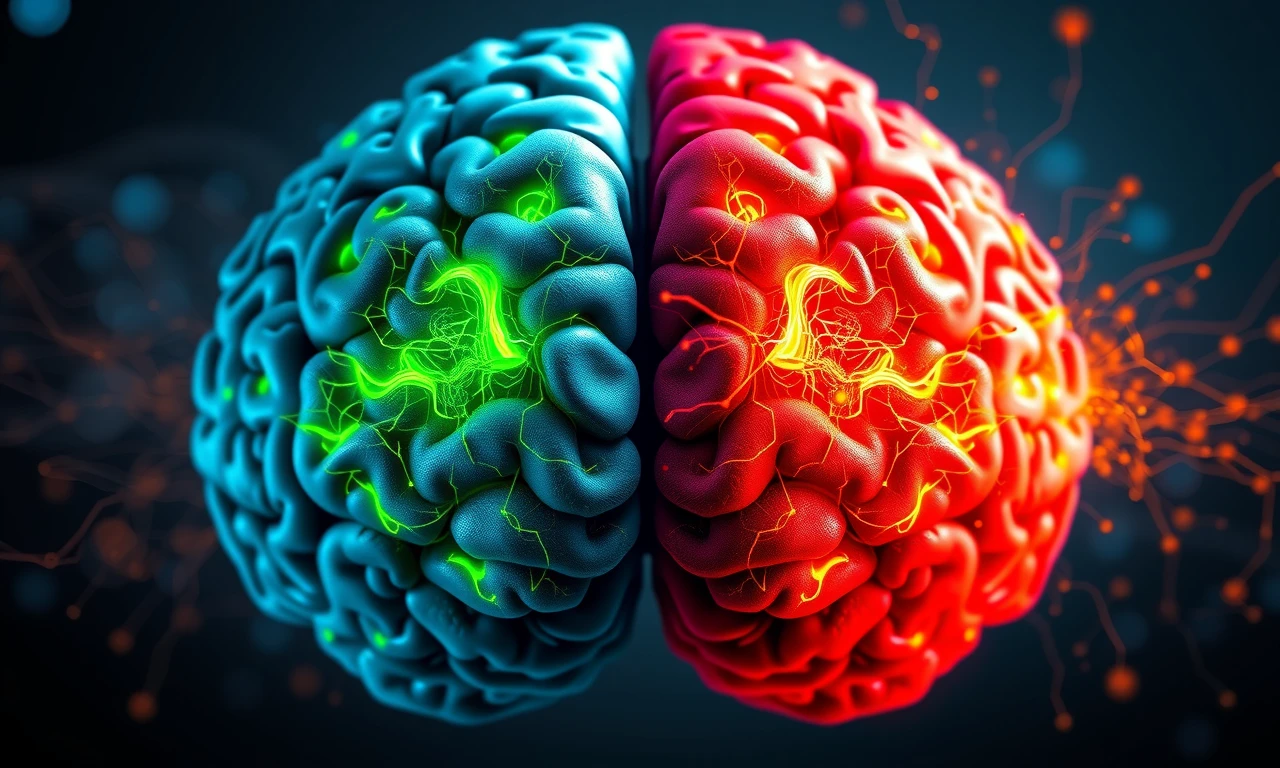 Scientific illustration contrasting organized versus chaotic thought patterns in the brain during different types of discussions