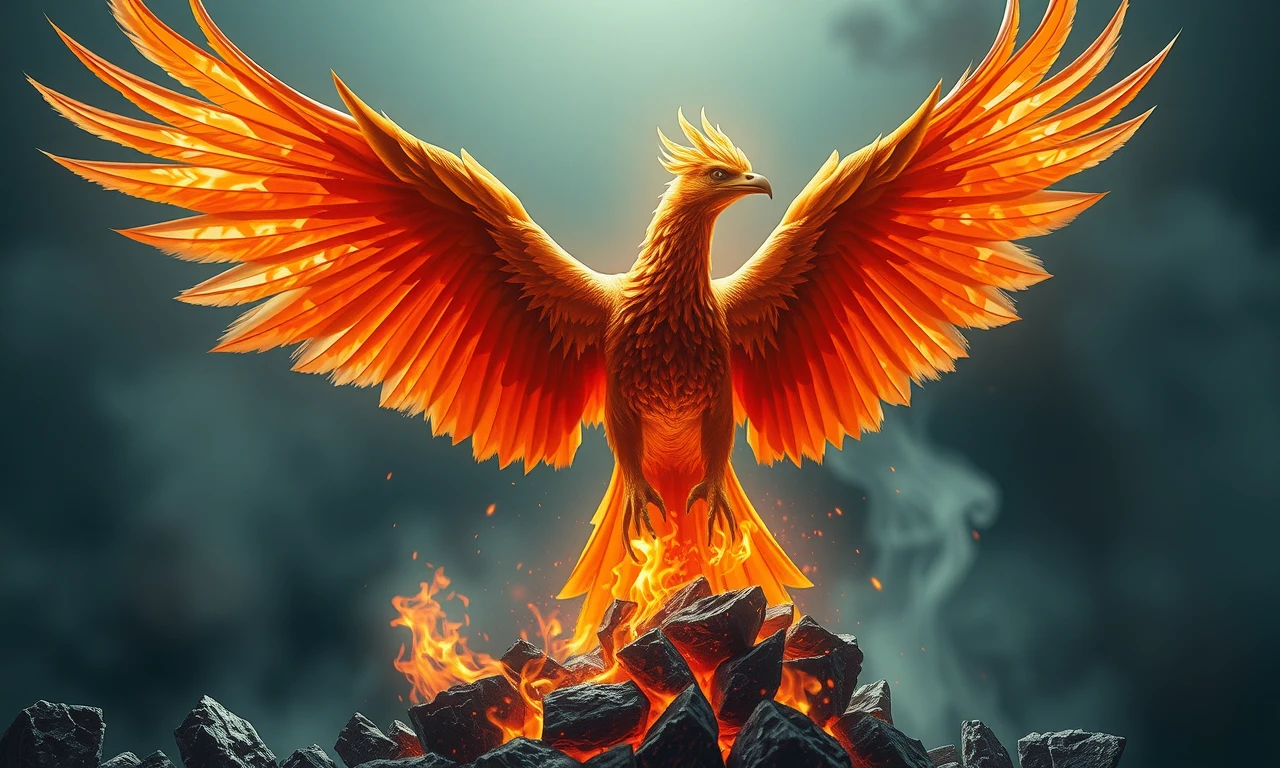 Phoenix rising from ashes, symbolizing emotional renewal and strength after betrayal