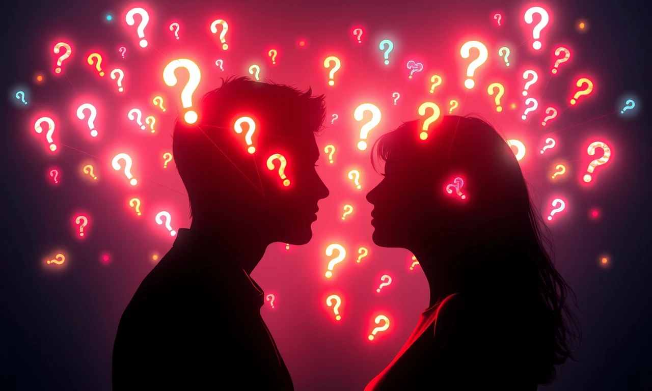 Abstract illustration of two people connecting through meaningful conversation, symbolizing online dating