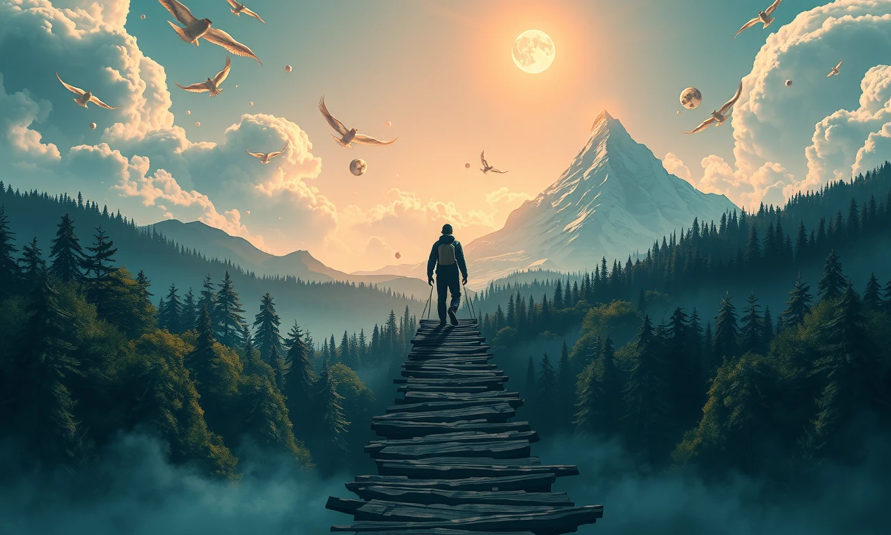 Surreal illustration symbolizing the journey from past experiences to future aspirations