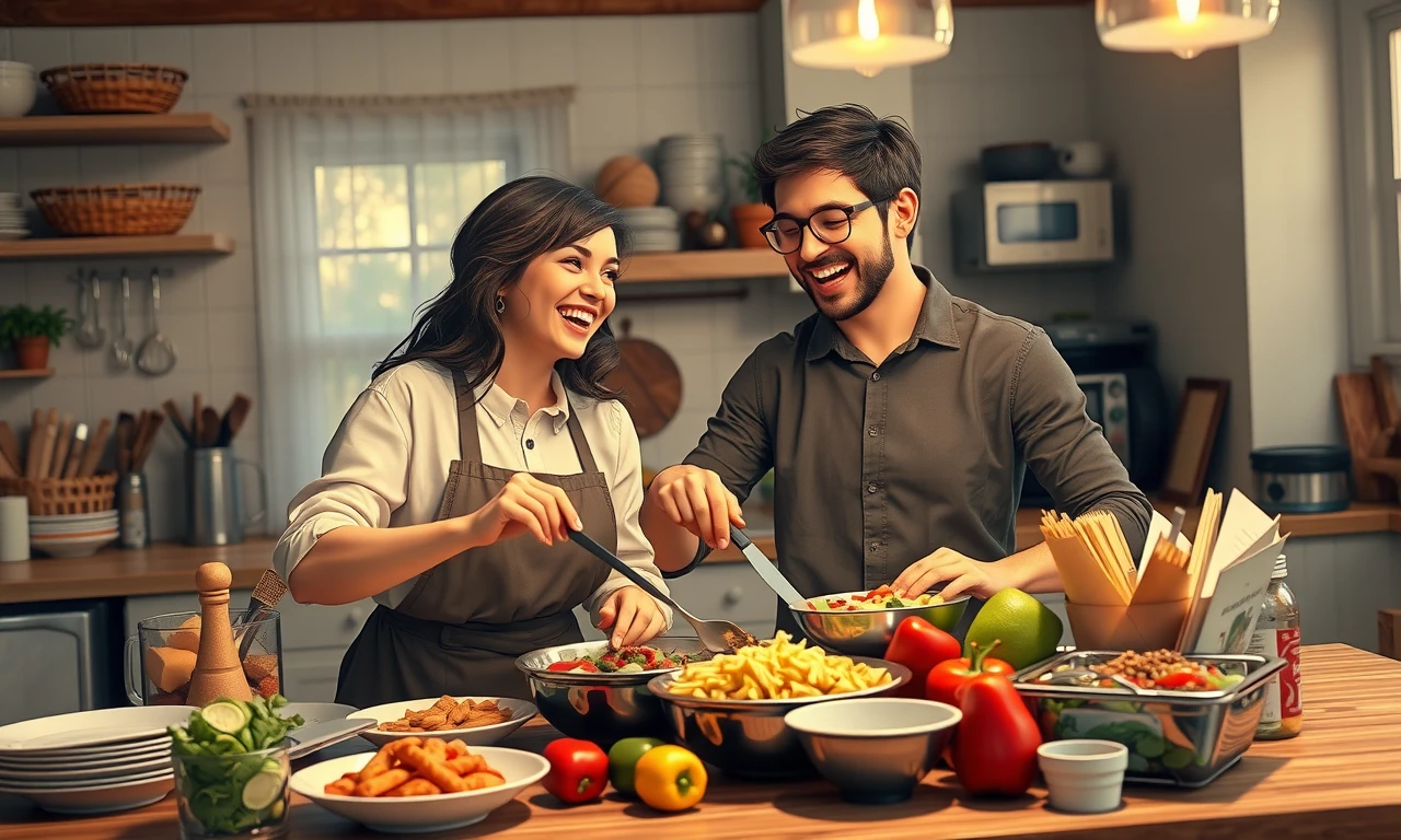 Couple enjoying a cooking tradition together, symbolizing shared experiences and bond-strengthening activities