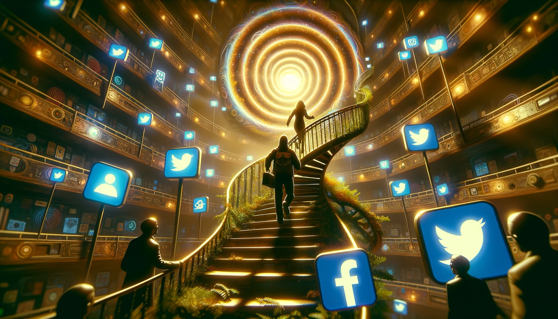OnlyFans creator climbing a digital success staircase with agency guidance