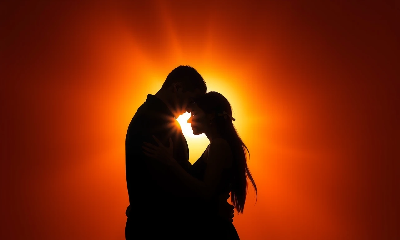 Abstract silhouette of an intimate couple embracing, symbolizing deep emotional and physical connection