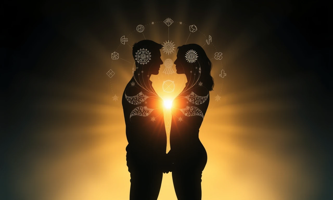 Surreal illustration depicting two individuals connected by flowing energy, symbolizing the transformative nature of conscious partnership