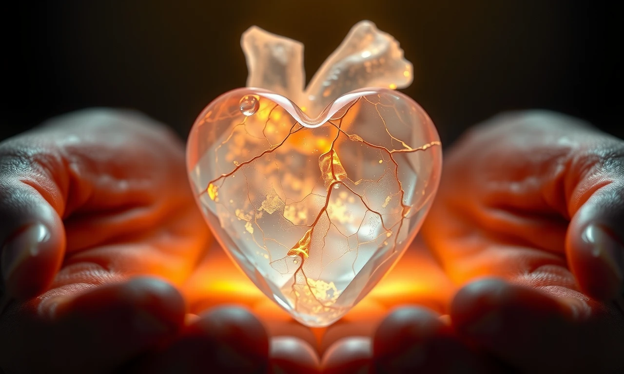 Ethereal image of a fragile, luminous heart symbolizing the beauty and strength of vulnerability in relationships