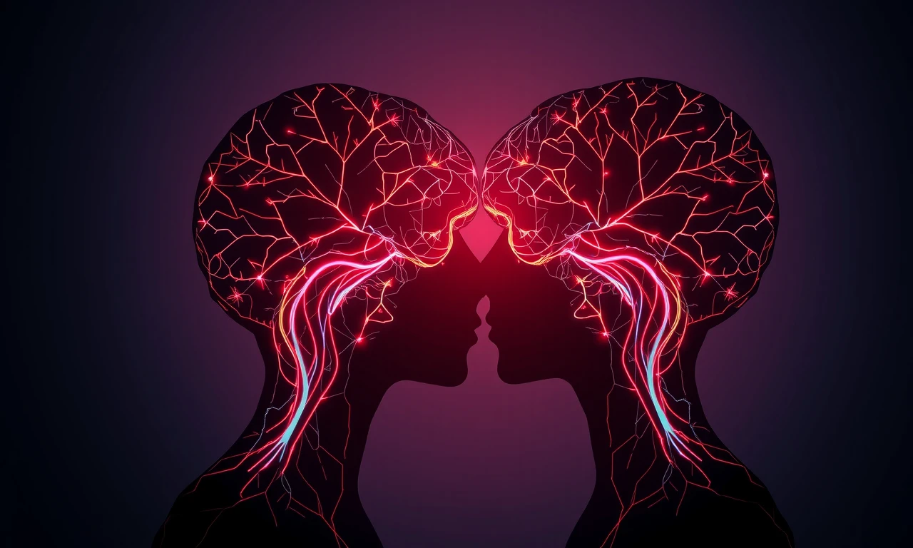 Abstract illustration showcasing emotional intelligence as interconnected neural pathways between two individuals