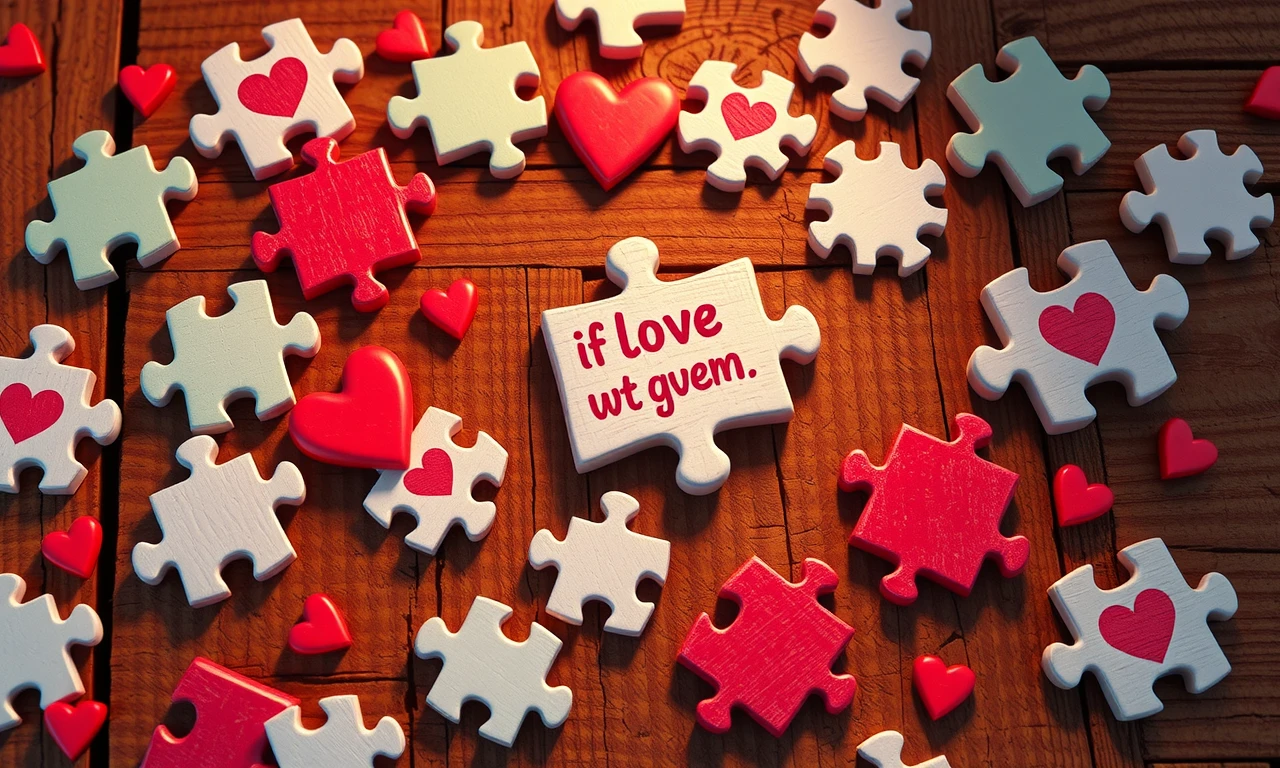 Colorful valentine's puzzle pieces with a hidden message, symbolizing creative ways to express affection