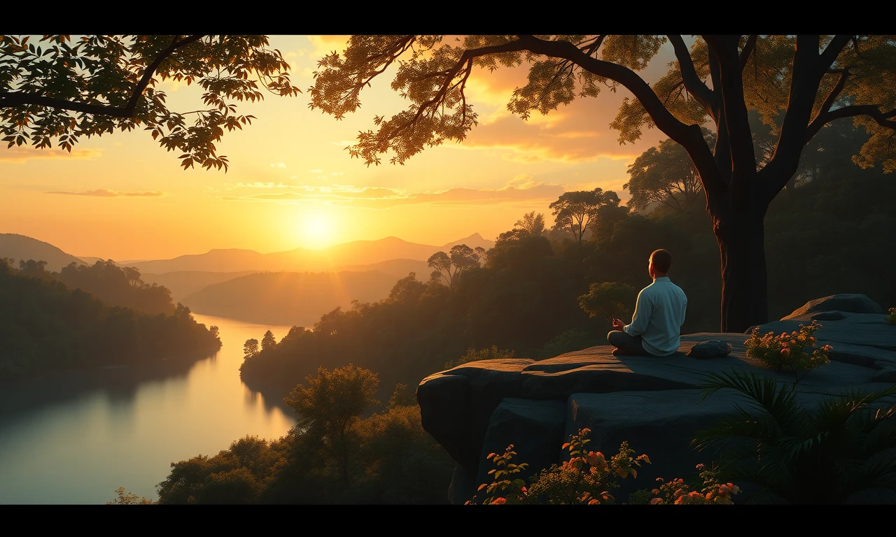 Man meditating in nature, symbolizing mental well-being and self-care practices