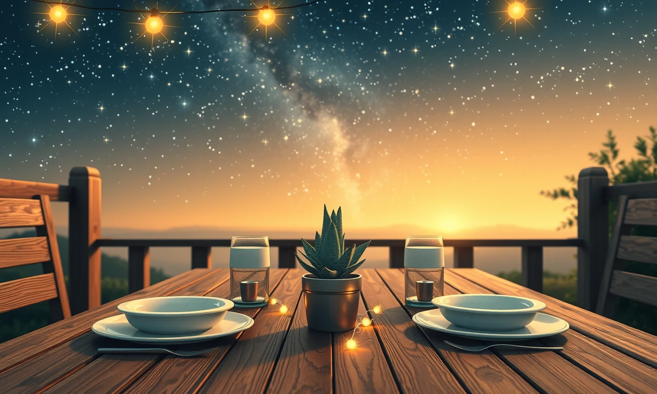 Eco-friendly valentine's setup with sustainable elements under a starry sky