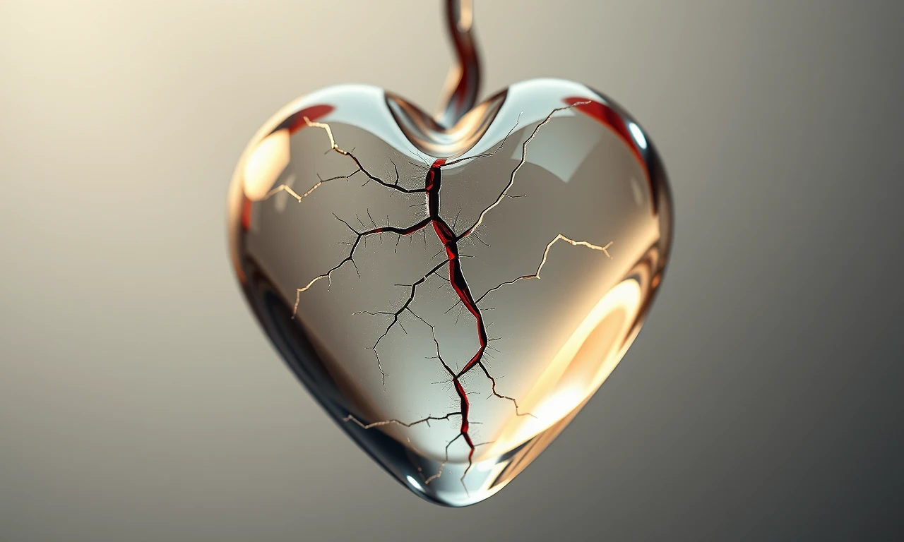 Fragile glass heart with cracks, representing vulnerability in relationships