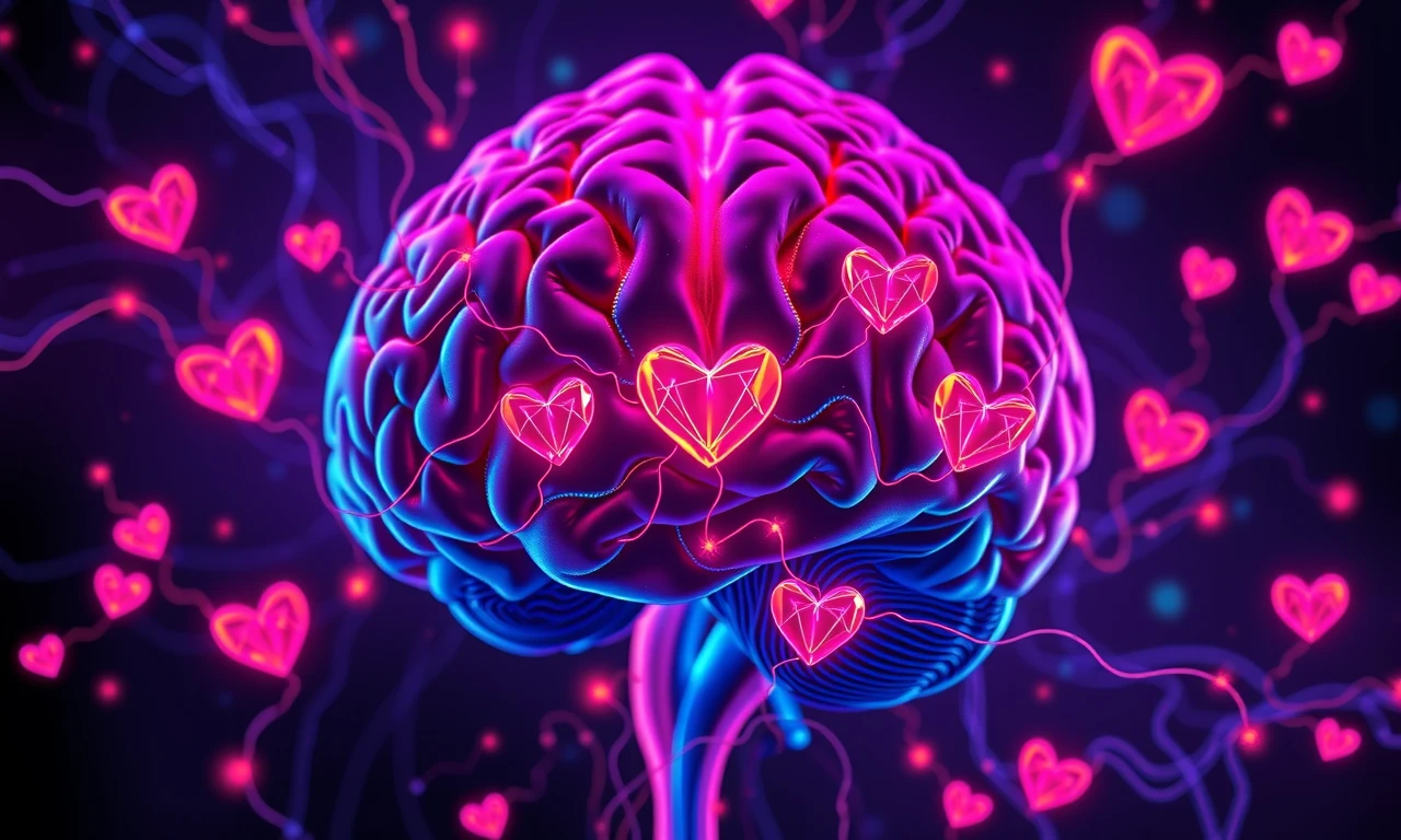 Abstract representation of love's neurochemistry in the brain, highlighting the interplay between emotion and biology