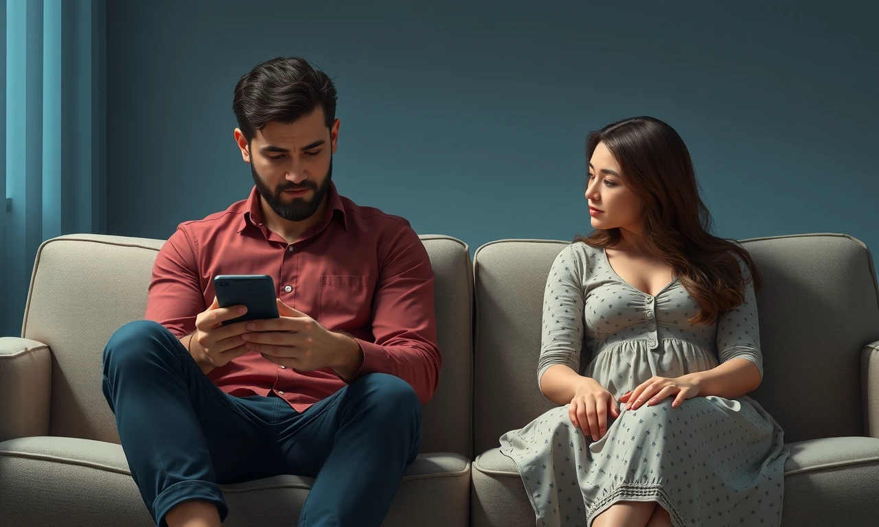 Couple disconnected by technology, illustrating emotional neglect in marriage