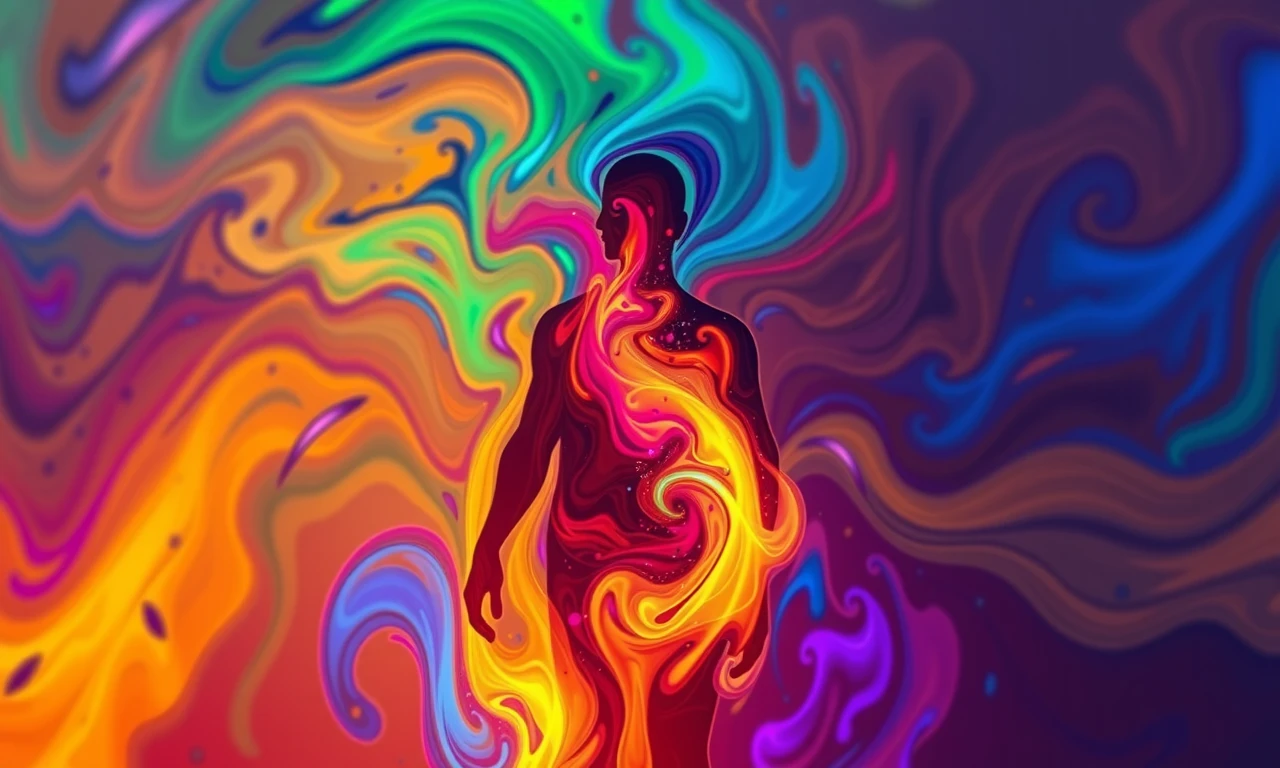 Abstract illustration of a human silhouette filled with vibrant colors symbolizing growing confidence and self-esteem