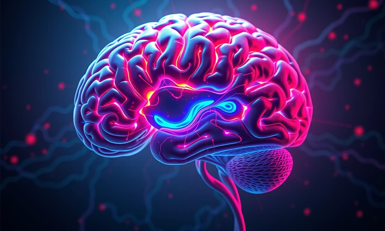 Surreal illustration of brain regions involved in emotion processing, highlighting neural connections