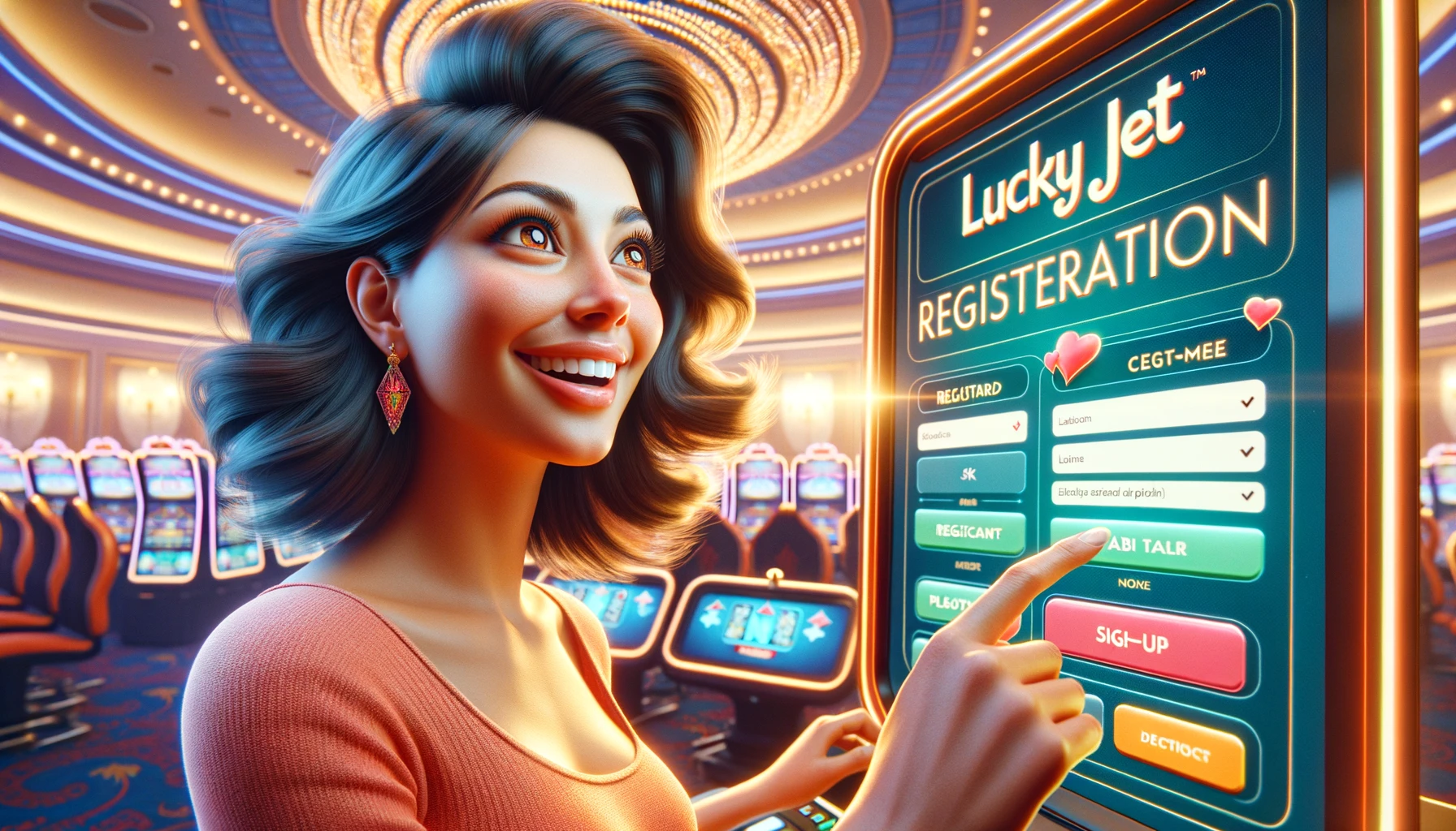 An engaging representation of the Lucky Jet sign-up process, highlighting new players' excitement as they enter the game.
