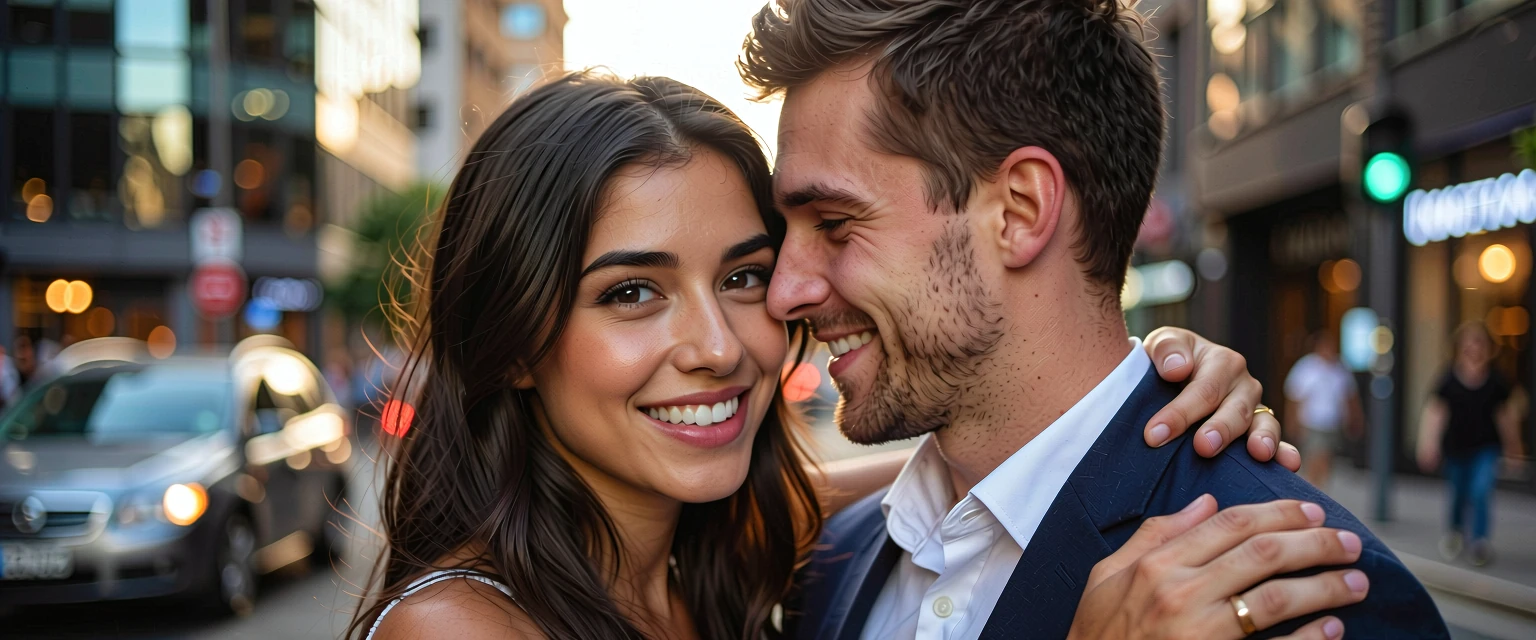 Happy Asian-Western couple finding love