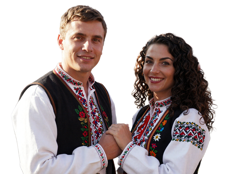 Stefan and Maja, Macedonian-American couple in traditional clothing at cultural festival