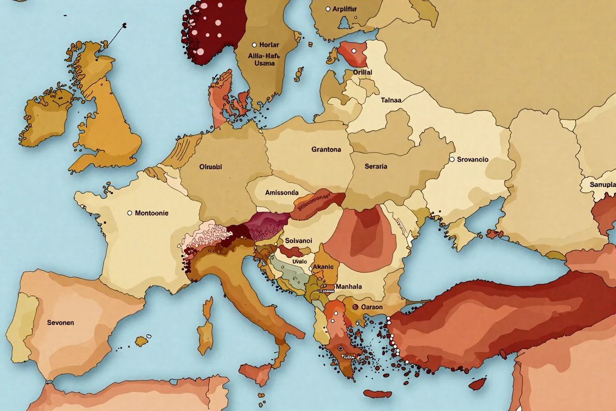 Map of Balkan region showing all represented countries from Albania to Slovenia